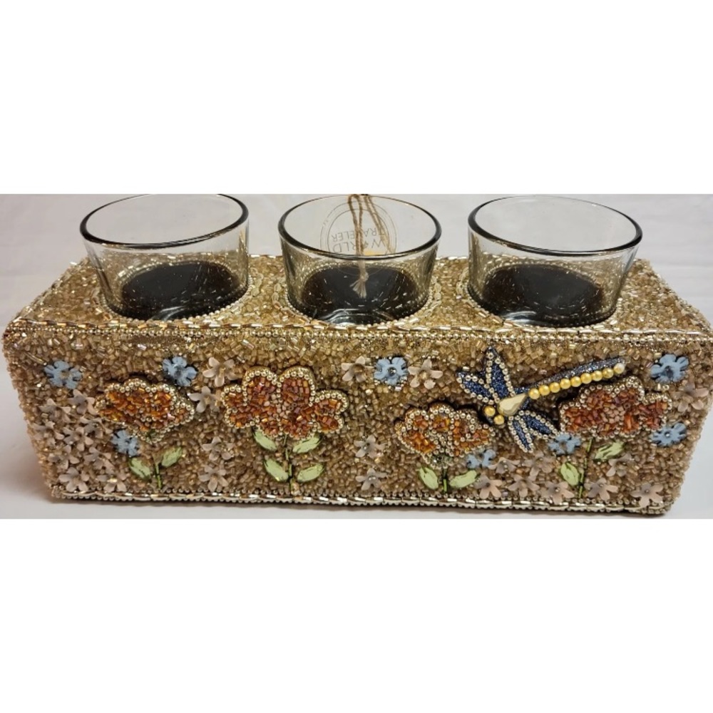 Beaded 3-Candle Votive Holder Journeys East Traveler Collection Spring Floral LE